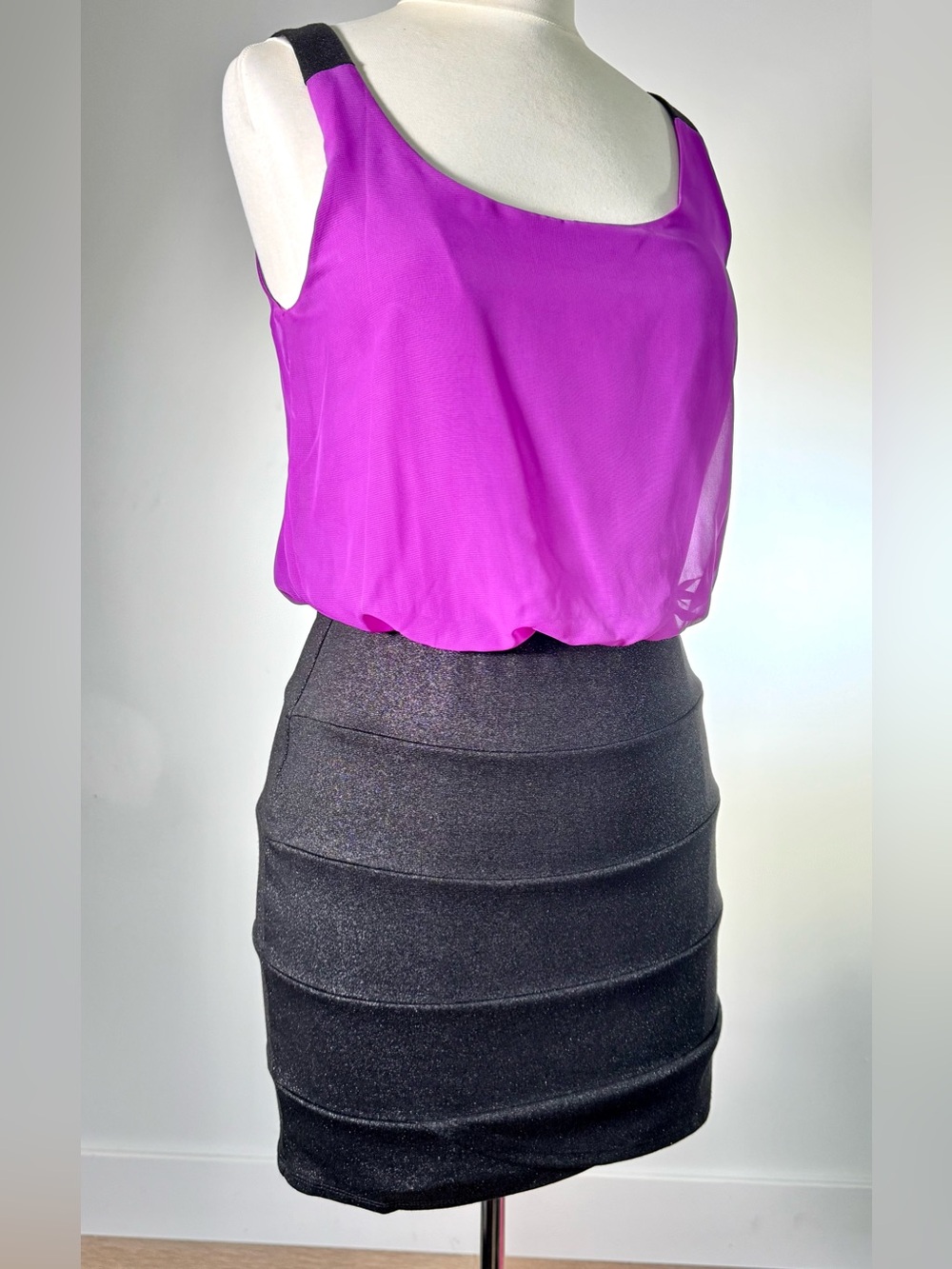 Trixxi 0 Purple Chiffon Black Sparkle Mini Dress One Piece Club Date Night Sexy